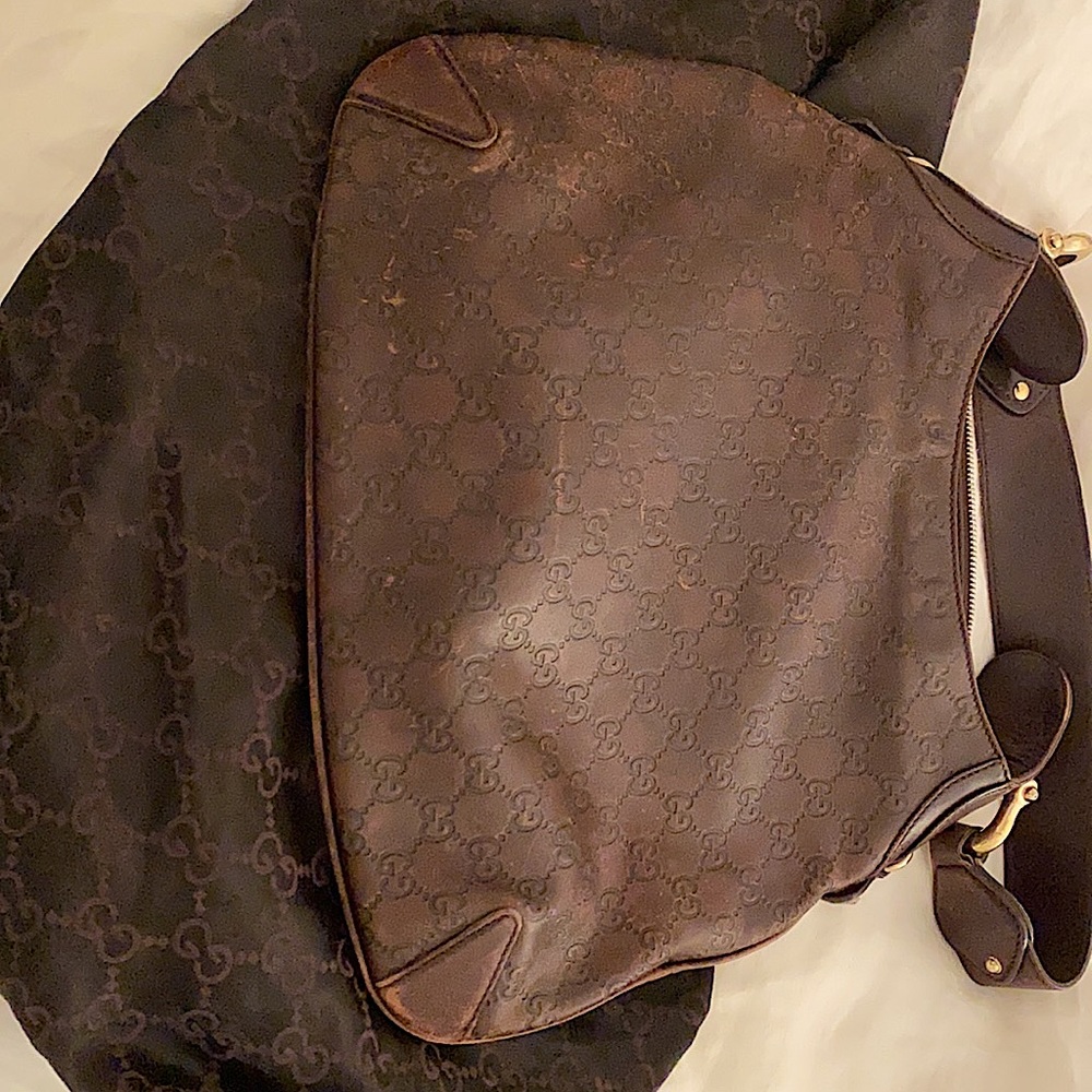 Gucci Monogram Brown leather hobo bag (authentic) - Picture 16 of 16